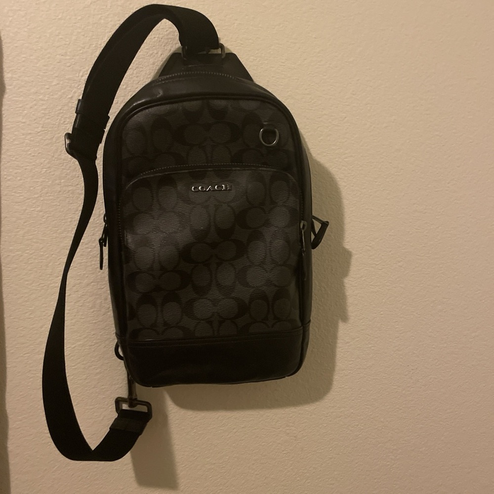 Coach Men's Black Signature Canvas Crossbody Sling Bag